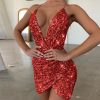 The Best Women's Sexy V Neck Straps Backless Bodycon Sequin Dress Irregular Sexy Sequin Dress Sexy Ladies V-Neck Sequined Dress Online - Hplify
