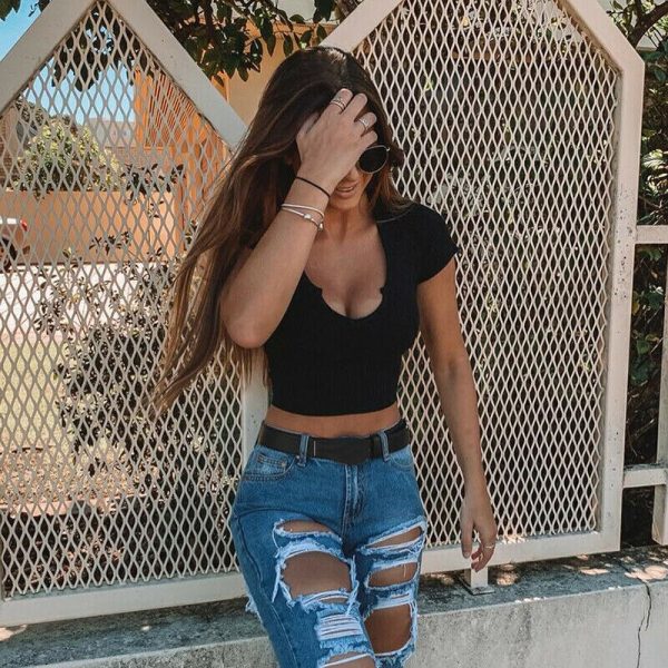 The Best Women's Summer Loose Lace V-Neck Tops Short Sleeve Slim Fit Ladies Casual Short Tank Top T-Shirt Streetwear Online - Hplify