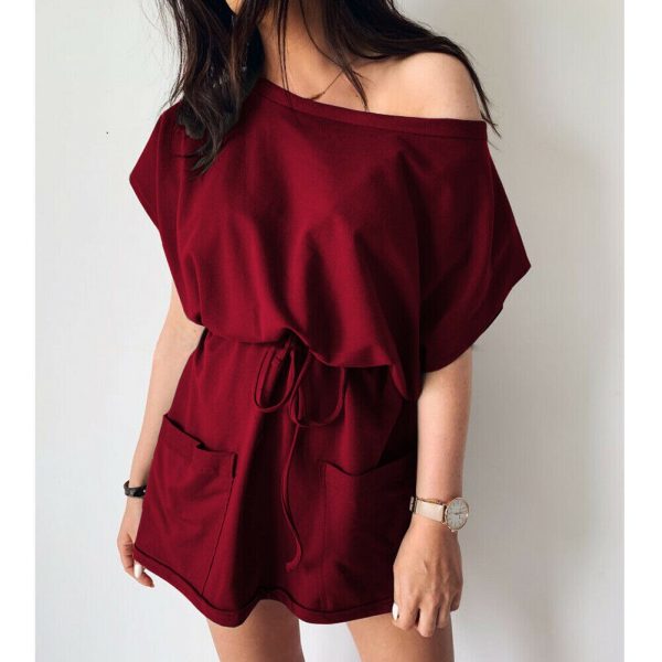 The Best Women's Summer Pocket Solid Short Sleeve Mini Dress 2019 Fashion Ladies Casual Tops Tie Front Loose Sundress Online - Hplify
