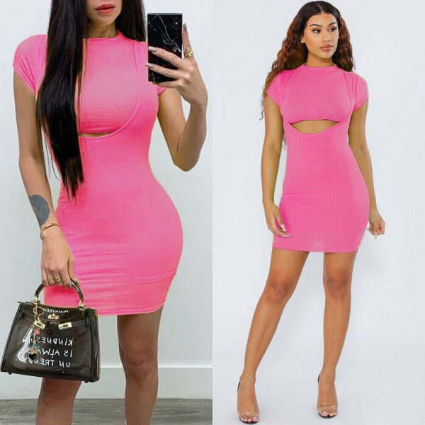 The Best Women's Summer Short Sleeve Slim Bodycon Short Dress Fashion Ladies Solid Casual Party Evening Beach Mini Dress Sundress Online - Hplify