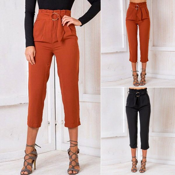 The Best Women’s Wide Leg Elastic High Waist Pants OL Ladies Casual Loose Long Palazzo Stretch Slim Fit Lounge Wear Trousers Online - Hplify