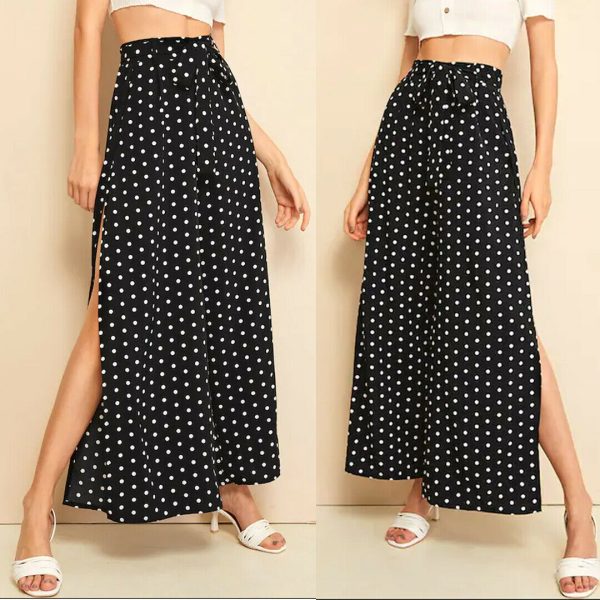 The Best Women’s Wide Leg Pants Casual Loose Polka Dot High Waist Long Palazzo Jeans Fashion Beach Lounge Wear Trousers Online - Hplify