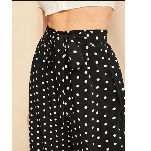 The Best Women’s Wide Leg Pants Casual Loose Polka Dot High Waist Long Palazzo Jeans Fashion Beach Lounge Wear Trousers Online - Hplify