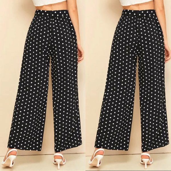The Best Women’s Wide Leg Pants Casual Loose Polka Dot High Waist Long Palazzo Jeans Fashion Beach Lounge Wear Trousers Online - Hplify