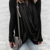 Women scarf collar long sleeve Tshirt Deep V-neck Solid winter tops New Casual loose T-Shirt Top streetwear - Hplify