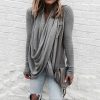 Women scarf collar long sleeve Tshirt Deep V-neck Solid winter tops New Casual loose T-Shirt Top streetwear - Hplify
