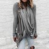 Women scarf collar long sleeve Tshirt Deep V-neck Solid winter tops New Casual loose T-Shirt Top streetwear - Hplify