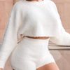 Women shorts 2 Piece Set Fluffy Crop Top + Shorts Set - Hplify