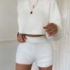 Women shorts 2 Piece Set Fluffy Crop Top + Shorts Set - Hplify