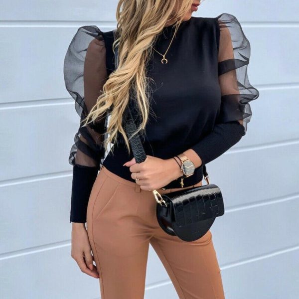XXL Mesh Sleeve Patchwork T Shirt Women Autumn 2019 Fashion Long Sleeve Tshirt Streetwear Casual Winter Basic Tops Blusa Mujer - Hplify