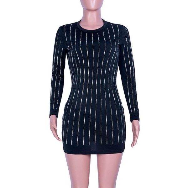 XXL plus size diamonds bodycon dress women slim fit mini long sleeve dress Sexy night club party dresses Tight vestidos mujer - Hplify
