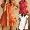Women Casual Ruffle O Neck Short Sleeve Dress - Hplify
