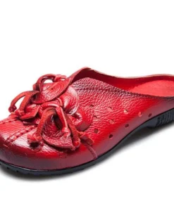 Cow Leather Sandals Slippers Personality Flower Women Fashion Shoes