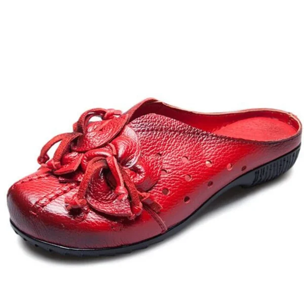 Cow Leather Sandals Slippers Personality Flower Women Fashion Shoes