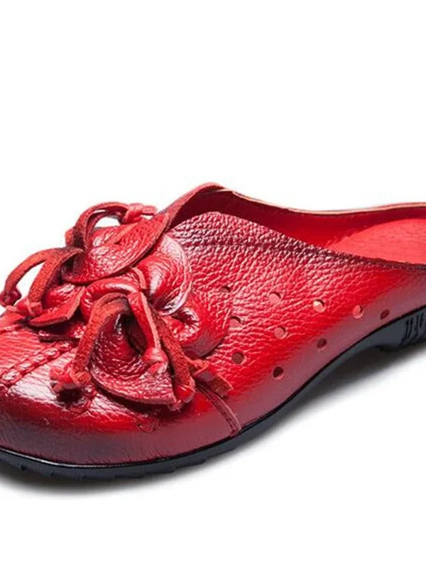 Cow Leather Sandals Slippers Personality Flower Women Fashion Shoes