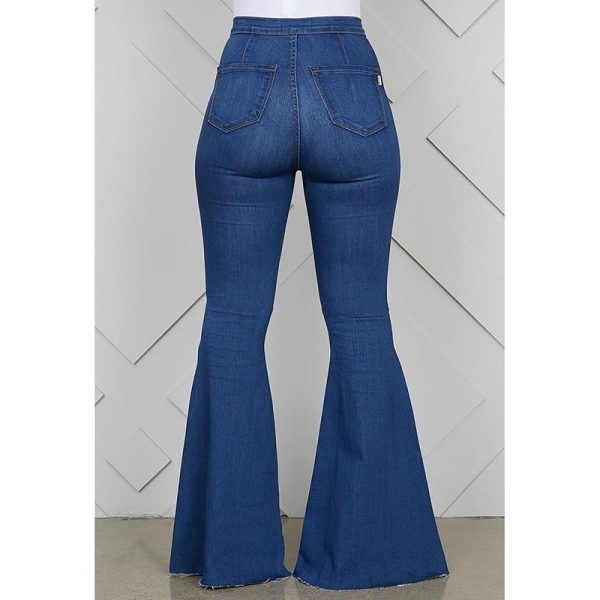 Zip up blue jeans woman Solid color high waist jeans Summer fashion long denim flare pants Push up skinny jeans women - Hplify