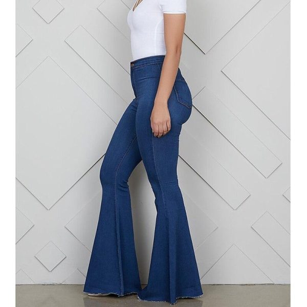 Zip up blue jeans woman Solid color high waist jeans Summer fashion long denim flare pants Push up skinny jeans women - Hplify