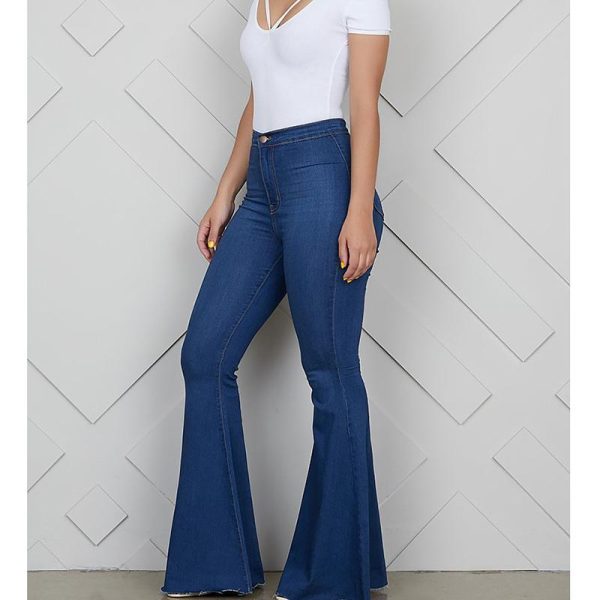 Zip up blue jeans woman Solid color high waist jeans Summer fashion long denim flare pants Push up skinny jeans women - Hplify