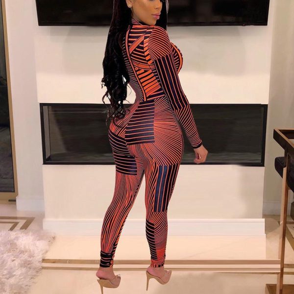 Zipper design jumpsuit for women Striped print long sleeve rompers womens jumpsuit Autumn 2019 streetwear Overalls femme - Hplify