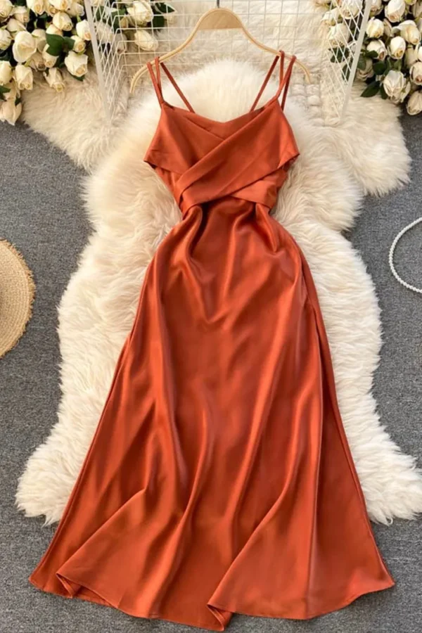 Alternative view of Cross V-Neck Cute Satin Short A Line Party Dress