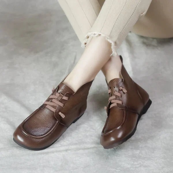 Women's Vintage Leather Martin Boots Soft Sole Elastic Shoes