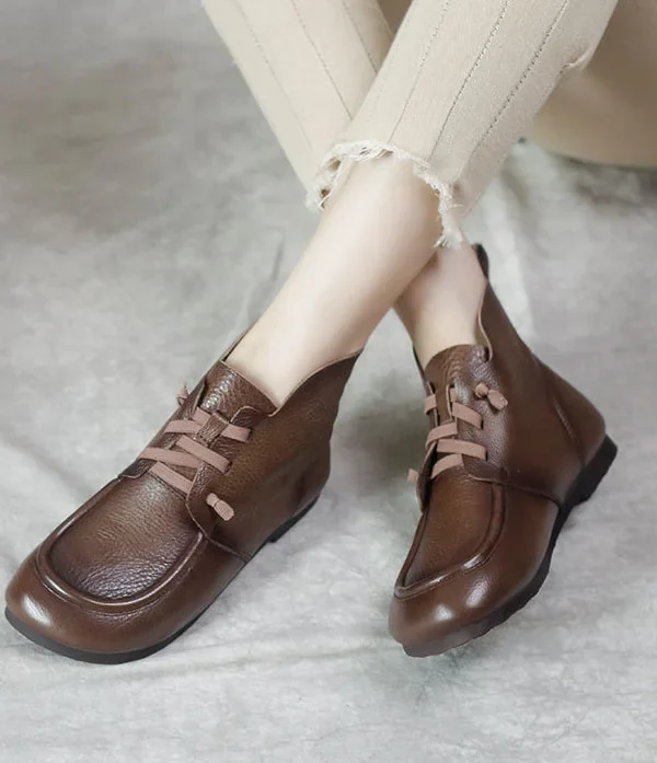 Women's Vintage Leather Martin Boots Soft Sole Elastic Shoes