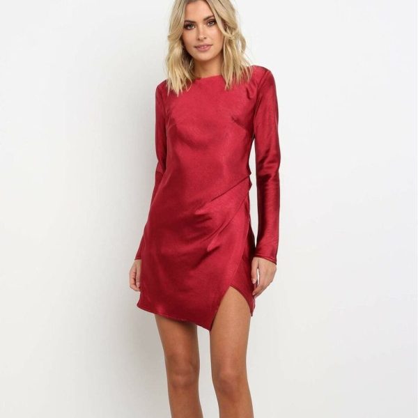 The Best Autumn Fashion Women Lady Long Sleeve Round Neck Irregular Split Openwork Backless Party Cocktail Mini Dress Online - Hplify