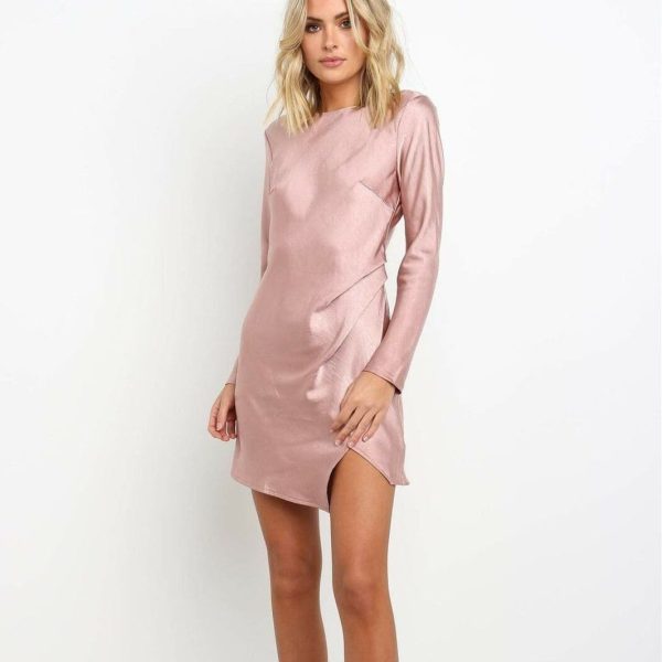 The Best Autumn Fashion Women Lady Long Sleeve Round Neck Irregular Split Openwork Backless Party Cocktail Mini Dress Online - Hplify