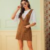 The Best Autumn Winter Women Double Pocket Corduroy Suspender Skirt Ladies Casual Frill Ruffle Elastic High Waist Skirt Online - Hplify