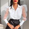The Best Autumn Women Ladies Puff Mesh Long Sleeve Tops Shirts Blouse Slim Fit Casual Office Work Clubwear Tops New Online - Hplify