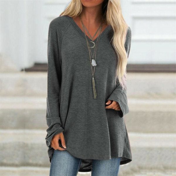 The Best Autumn Women Ladies Tee Shirt Loose Blouse V-neck Shirt Long Sleeve Casual Jumper Pullover Tops Plus Size L-5XL Online - Hplify