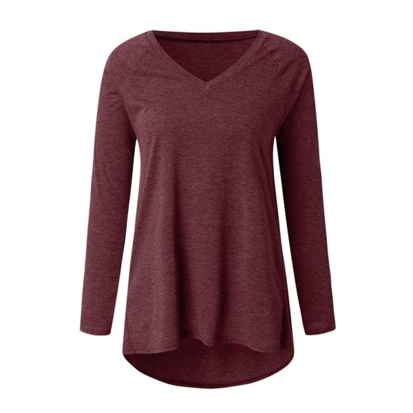The Best Autumn Women Ladies Tee Shirt Loose Blouse V-neck Shirt Long Sleeve Casual Jumper Pullover Tops Plus Size L-5XL Online - Hplify
