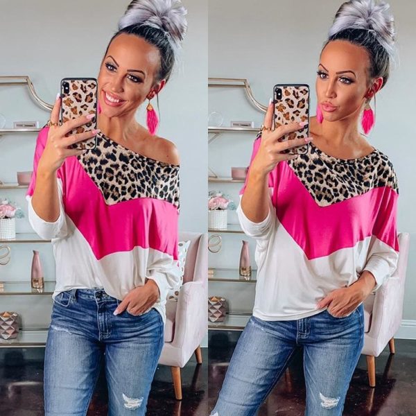 The Best Autumn Women Leopard Print Top Ladies Round Neck Long Sleeve Pullover Sweatshirt Fashion Blouse Loose Shirt Online - Hplify