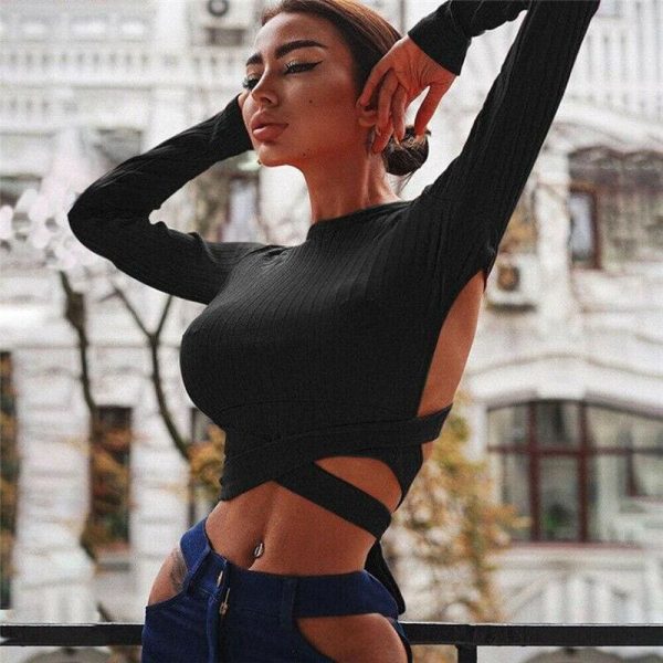 The Best Backless Women's Solid Color Bandage Clubwear New Summer Crop Tops Skinny Solid Basic Casual Tee shirt Tank Tops Online - Hplify