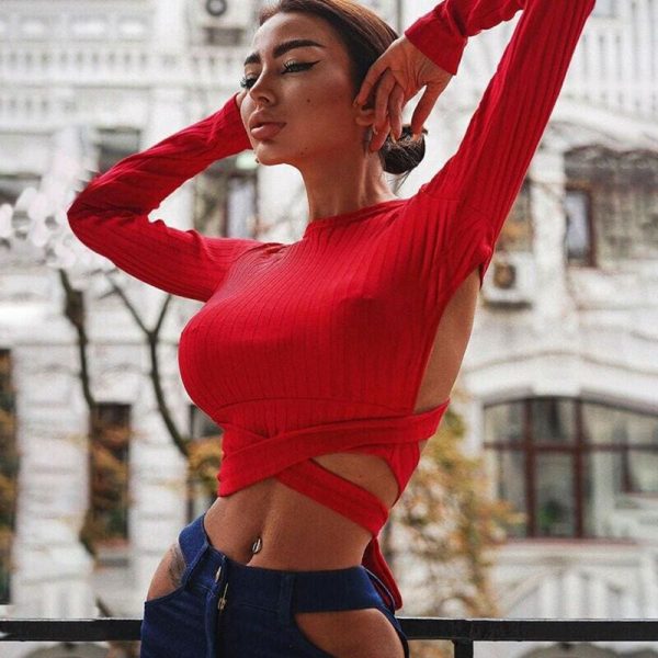 The Best Backless Women's Solid Color Bandage Clubwear New Summer Crop Tops Skinny Solid Basic Casual Tee shirt Tank Tops Online - Hplify
