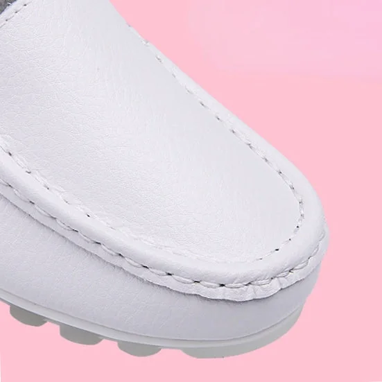 Women's Nurse Loafers Leather Wedge Soft Flat Breathable Nursing Shoes - Image 6