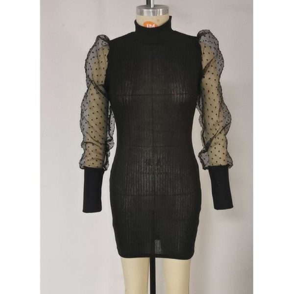 The Best Black Mesh Sheer Long Sleeve Sheer Bodycon Elegant Polka Dots Dress Women 2020 Spring Slim Fit Mini Party Office Ladies Dresses Online - Hplify