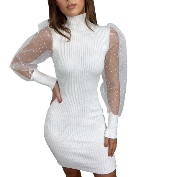 The Best Black Mesh Sheer Long Sleeve Sheer Bodycon Elegant Polka Dots Dress Women 2020 Spring Slim Fit Mini Party Office Ladies Dresses Online - Hplify