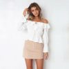 The Best Blouse Women Off Shoulder chiffon blouse Slim Slash Neck Ruffle Shirt Online - Hplify