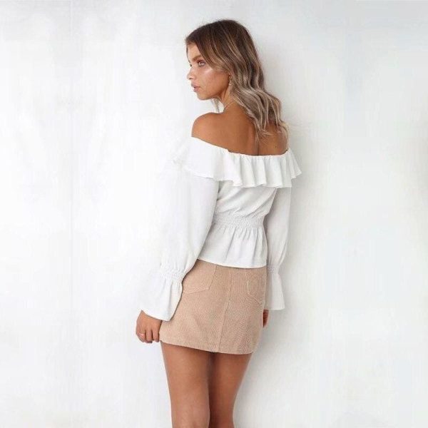 The Best Blouse Women Off Shoulder chiffon blouse Slim Slash Neck Ruffle Shirt Online - Hplify