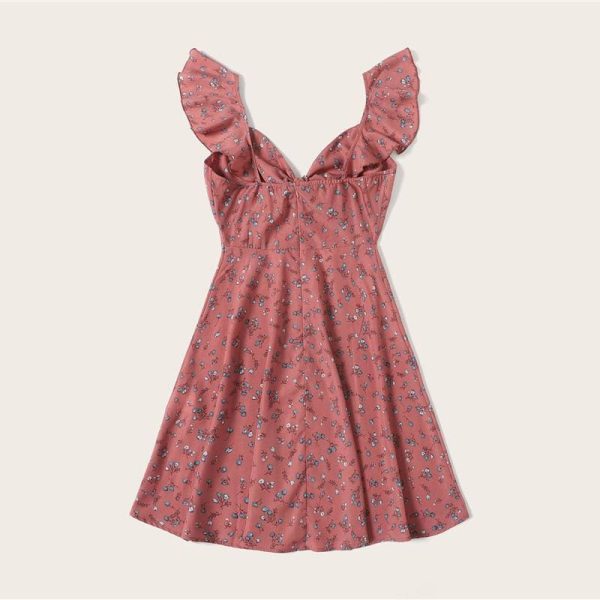 The Best Boho Ditsy Floral Knot Neck Ruffle Trim Summer Dress Online - Source Silk