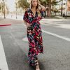 The Best Boho Floral Printed Long Maxi Dress Elegant Women Short Sleeve V-Neck Loose Dress Ladies Summer Party Beach Sundress Online - Hplify