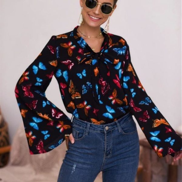 The Best Boho Holiday Women Tops Shirt Elegant Long Sleeve Floral Shirt Ladies Long Sleeve V Neck Loose T shirt Streetwear Online - Hplify