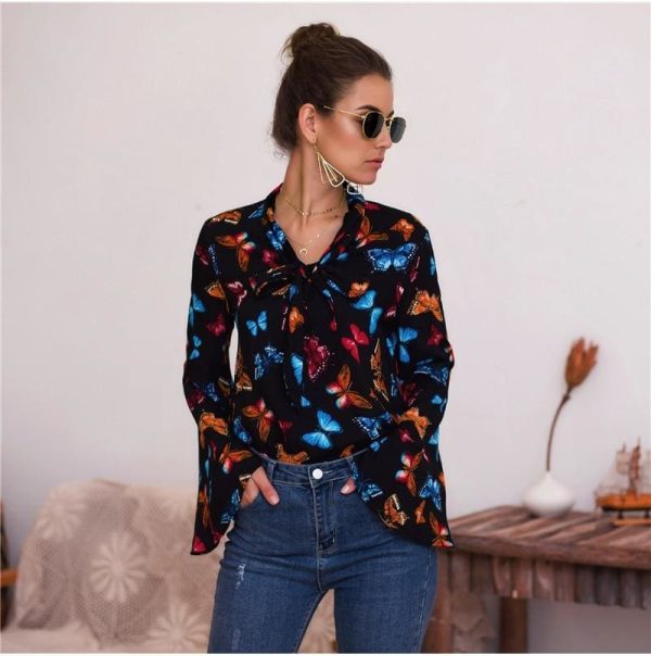 The Best Boho Holiday Women Tops Shirt Elegant Long Sleeve Floral Shirt Ladies Long Sleeve V Neck Loose T shirt Streetwear Online - Hplify