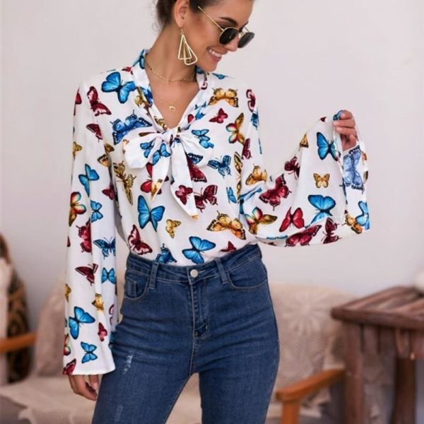The Best Boho Holiday Women Tops Shirt Elegant Long Sleeve Floral Shirt Ladies Long Sleeve V Neck Loose T shirt Streetwear Online - Hplify