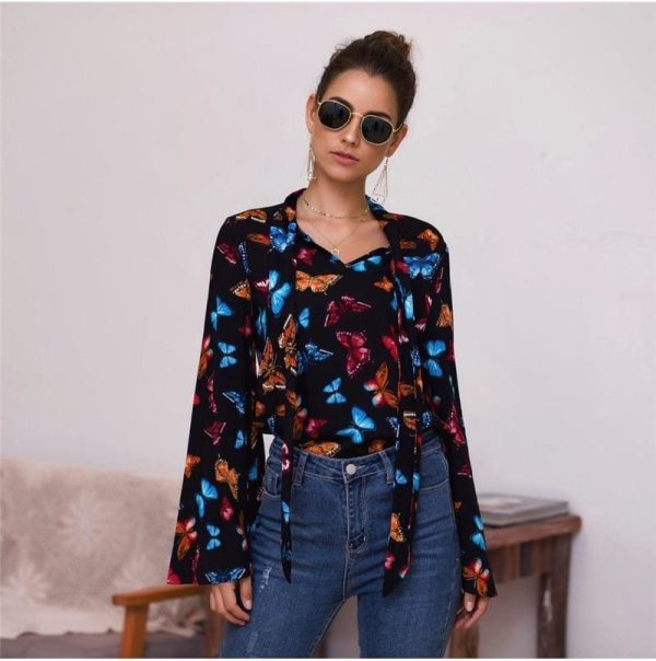 The Best Boho Holiday Women Tops Shirt Elegant Long Sleeve Floral Shirt Ladies Long Sleeve V Neck Loose T shirt Streetwear Online - Hplify