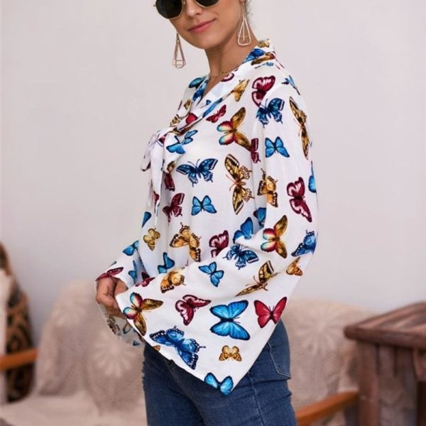 The Best Boho Holiday Women Tops Shirt Elegant Long Sleeve Floral Shirt Ladies Long Sleeve V Neck Loose T shirt Streetwear Online - Hplify