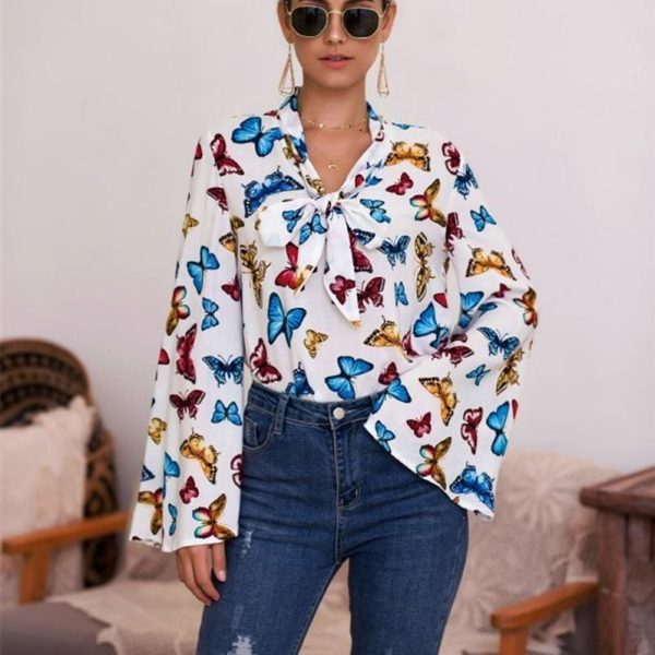 The Best Boho Holiday Women Tops Shirt Elegant Long Sleeve Floral Shirt Ladies Long Sleeve V Neck Loose T shirt Streetwear Online - Hplify