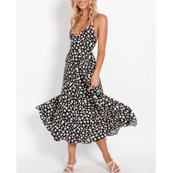 The Best Boho Print Maxi Dress Sleeveless Evening Party Beach Dress V-Neck Sundress Backless Online - Hplify