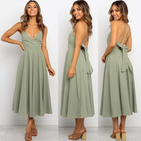 The Best Boho Print Maxi Dress Sleeveless Evening Party Beach Dress V-Neck Sundress Backless Online - Hplify